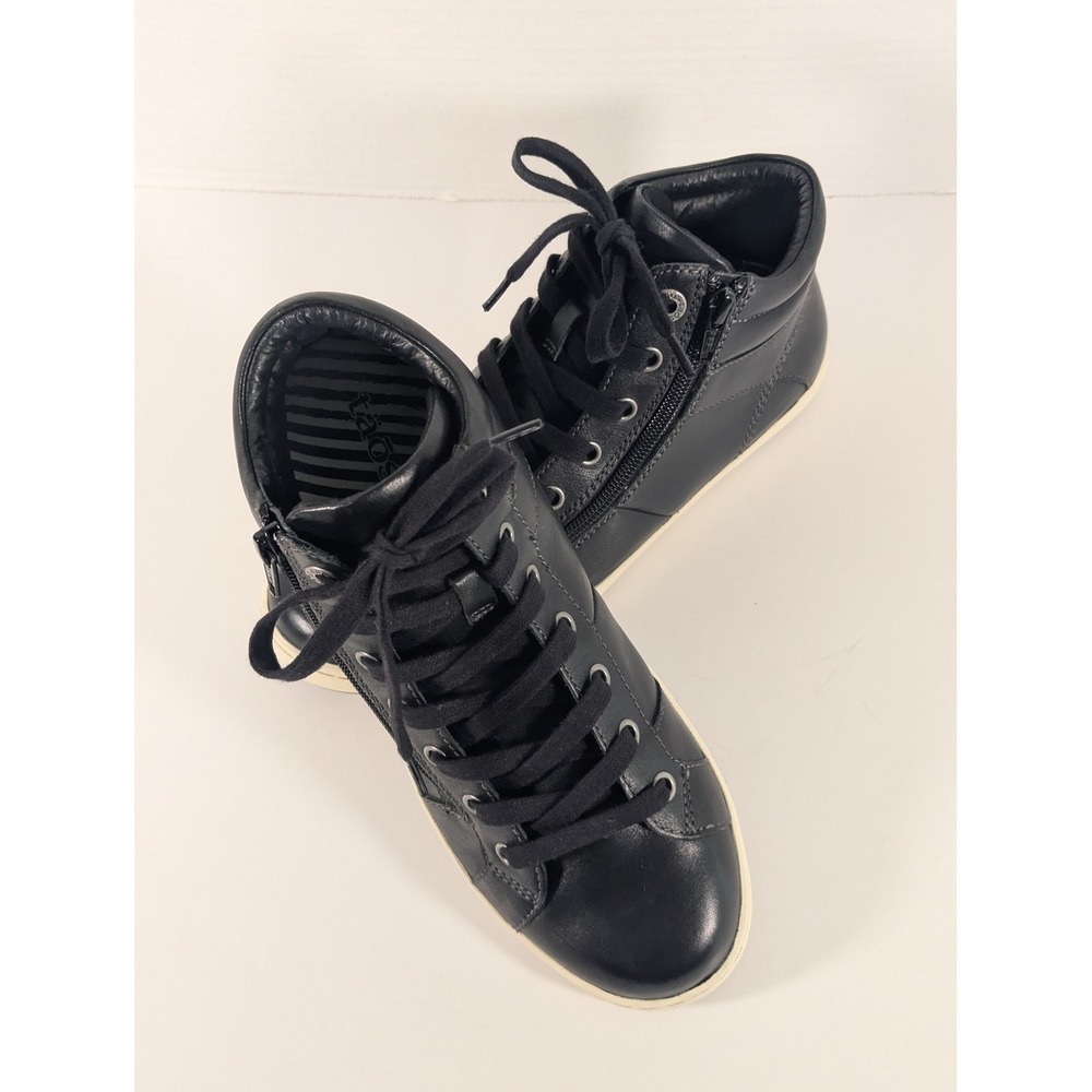 Taos Union Black Leather High Top Sneakers Side Zip UNN-13670 Womens 8